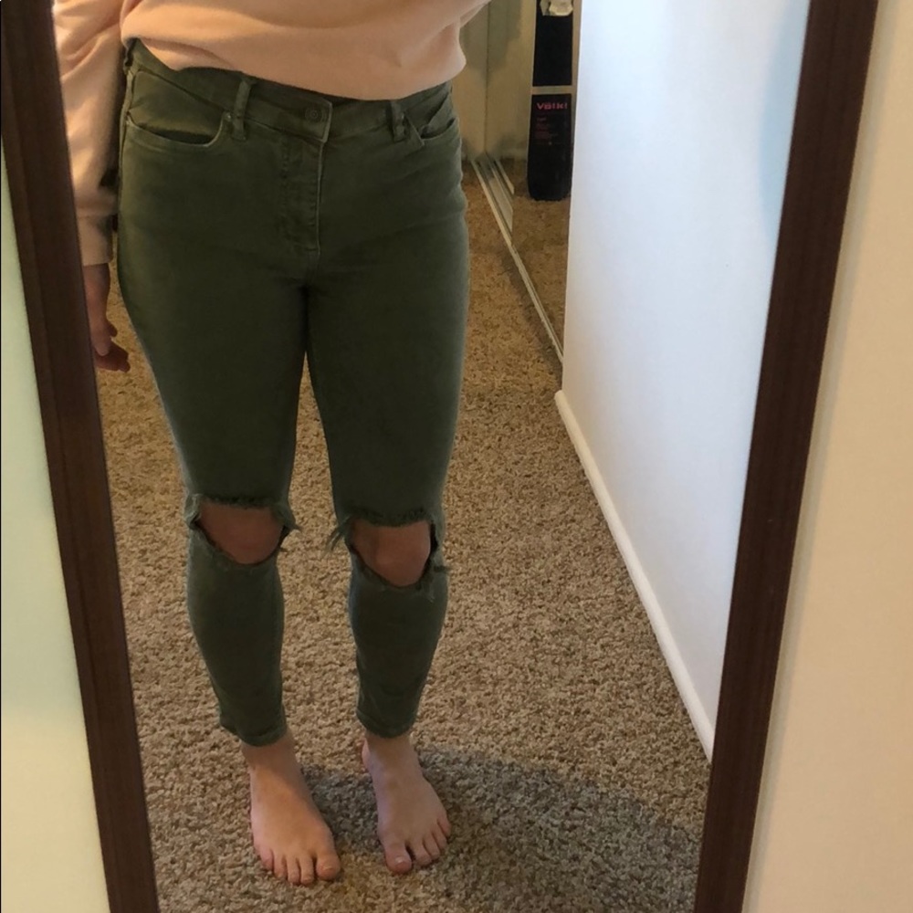 Olive green distressed jeans
